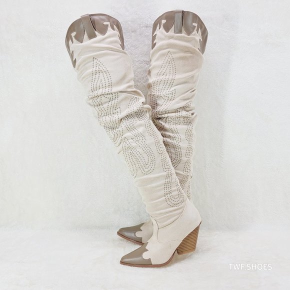 Cape Robbin Shoes - Iconic Western Thigh high Cowgirl Boots Cream